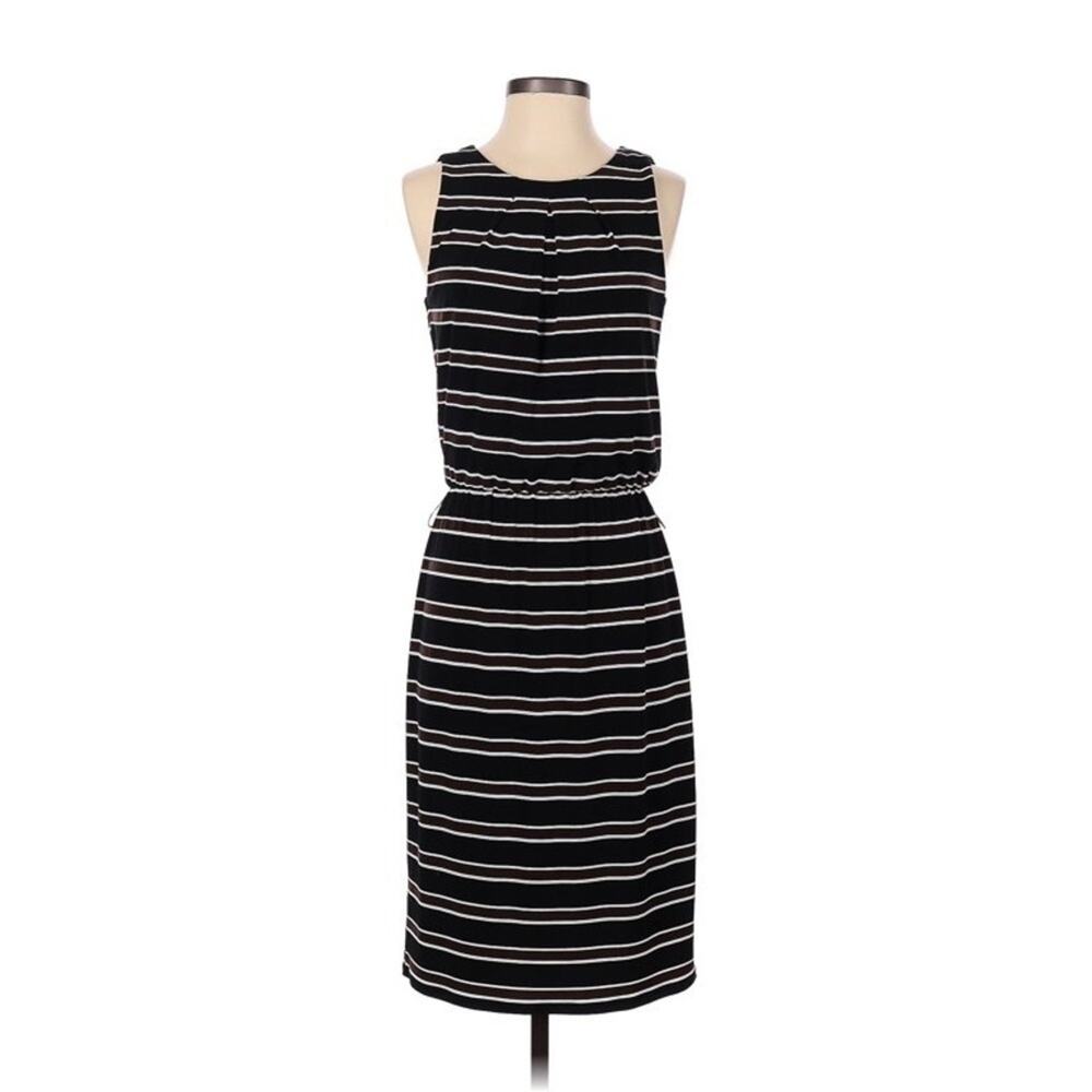 White House Black Market black brown striped sleeveless jersey knit midi‎ dress
